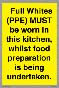  Full Whites (PPE) MUST be worn in this kitchen, whilst food preparation is being undertaken.